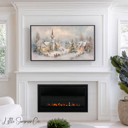 Christmas Church Square Frame TV Art displayed on a TV