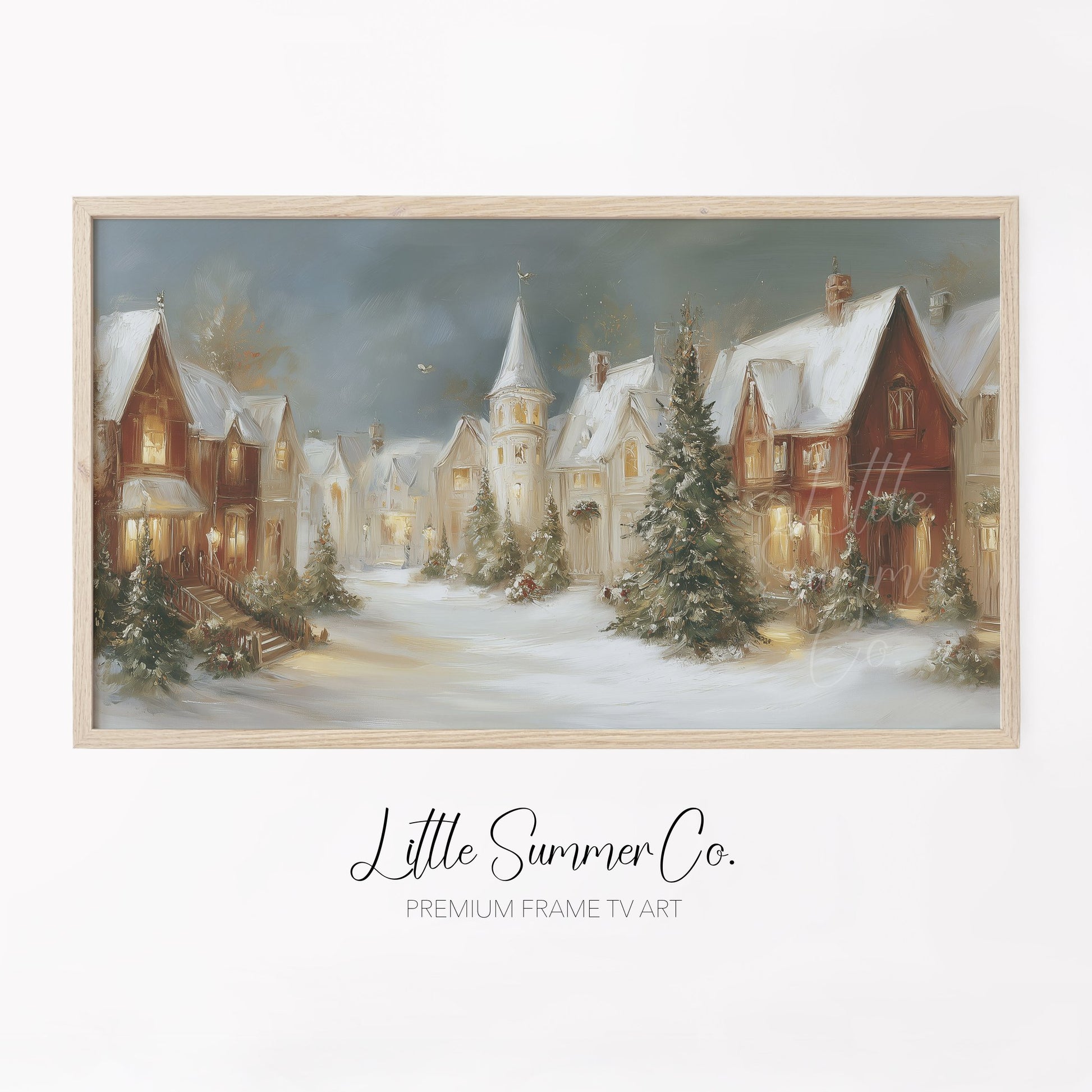 Victorian Christmas Village Street Frame TV Art displayed on a TV