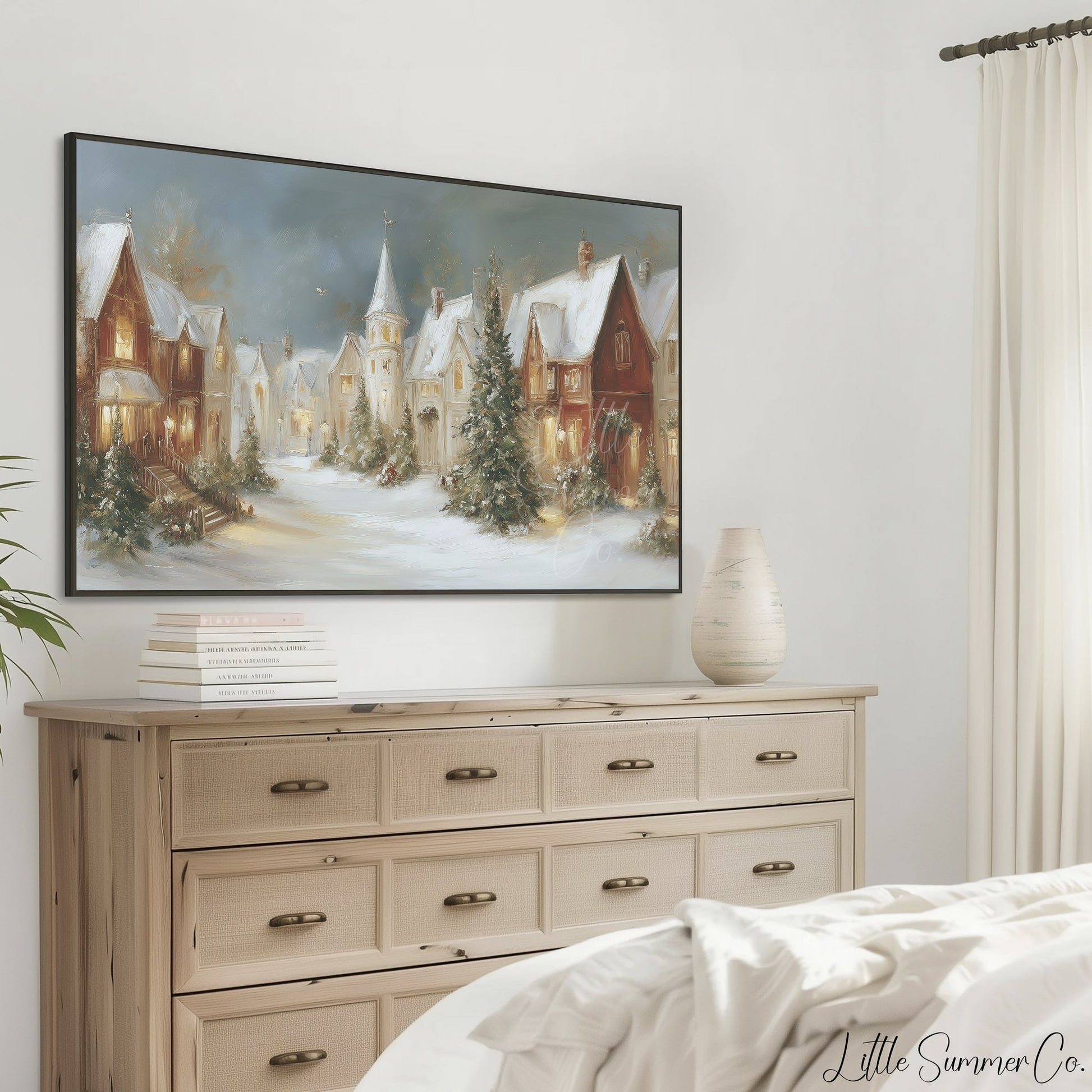 Victorian Christmas Village Street Frame TV Art displayed on a TV