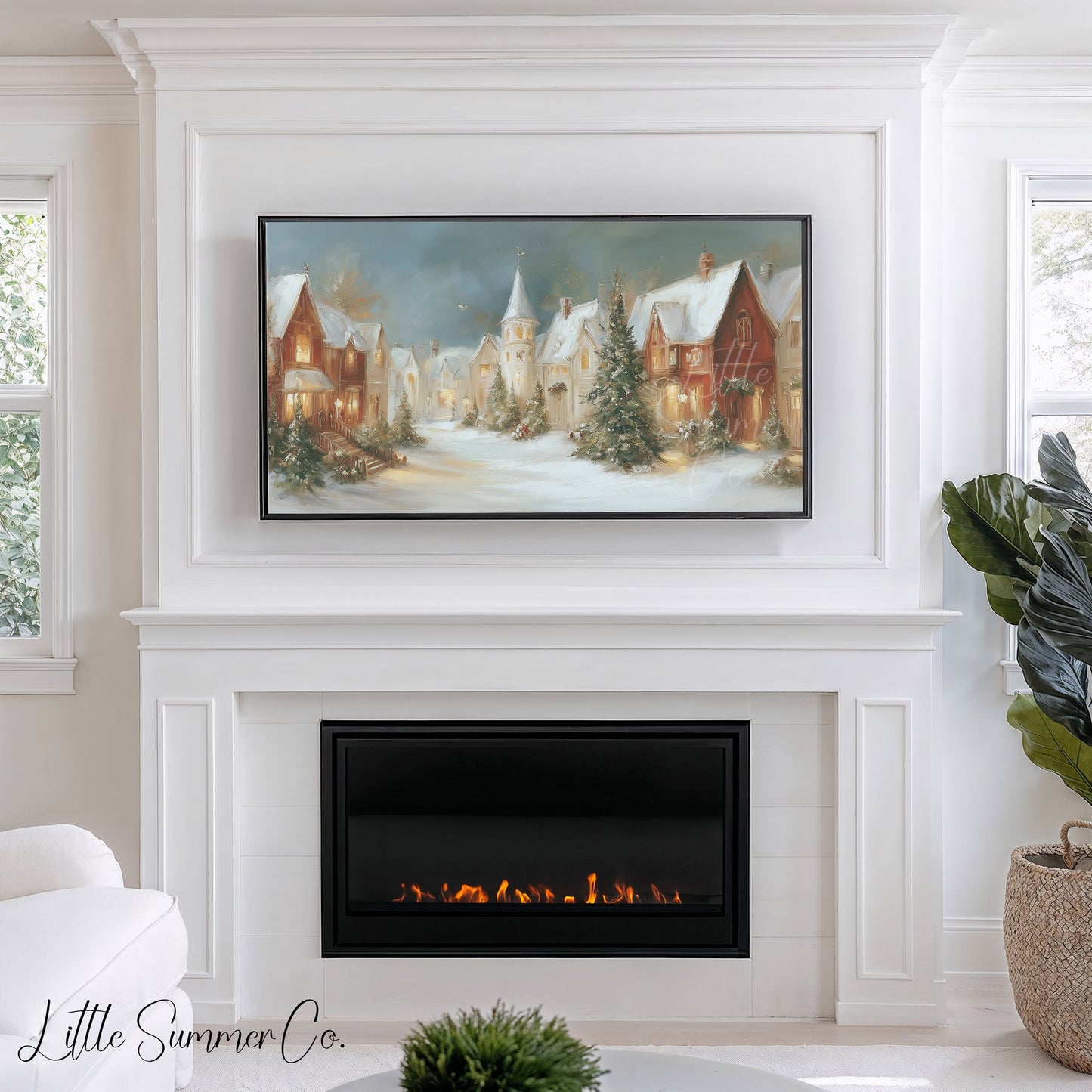 Victorian Christmas Village Street Frame TV Art displayed on a TV