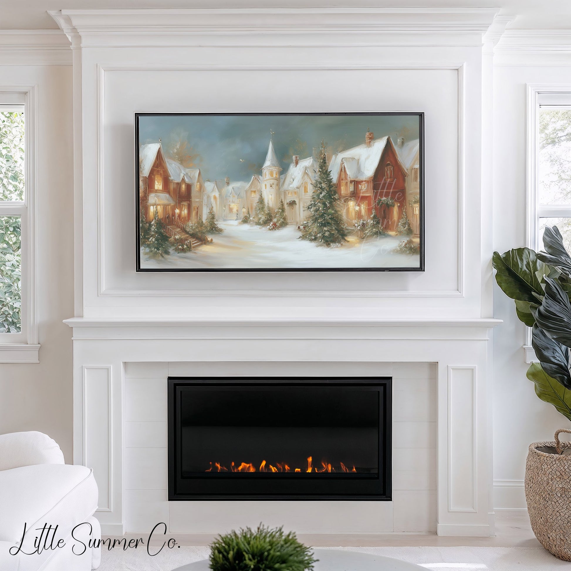 Victorian Christmas Village Street Frame TV Art displayed on a TV