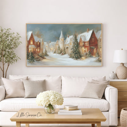 Victorian Christmas Village Street Frame TV Art displayed on a TV