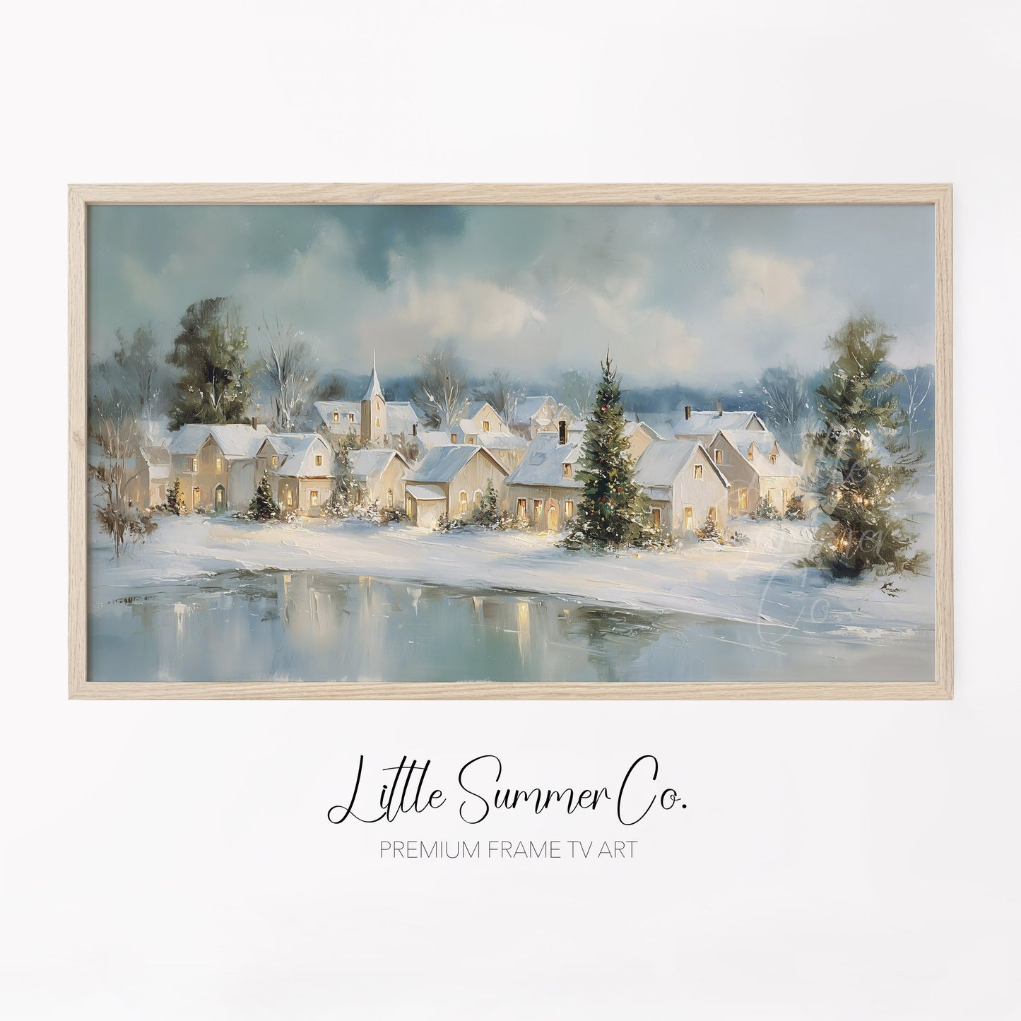 Christmas Village Shore Frame TV Art displayed on a TV