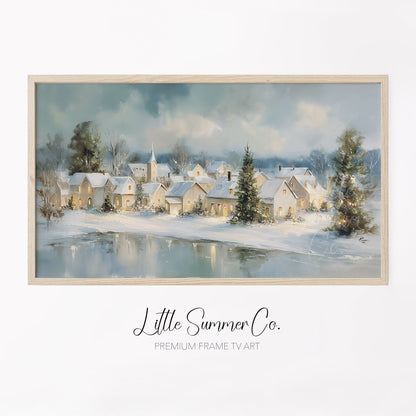 Christmas Village Shore Frame TV Art displayed on a TV
