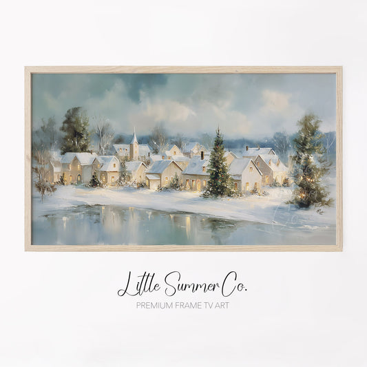 Christmas Village Shore Frame TV Art displayed on a TV