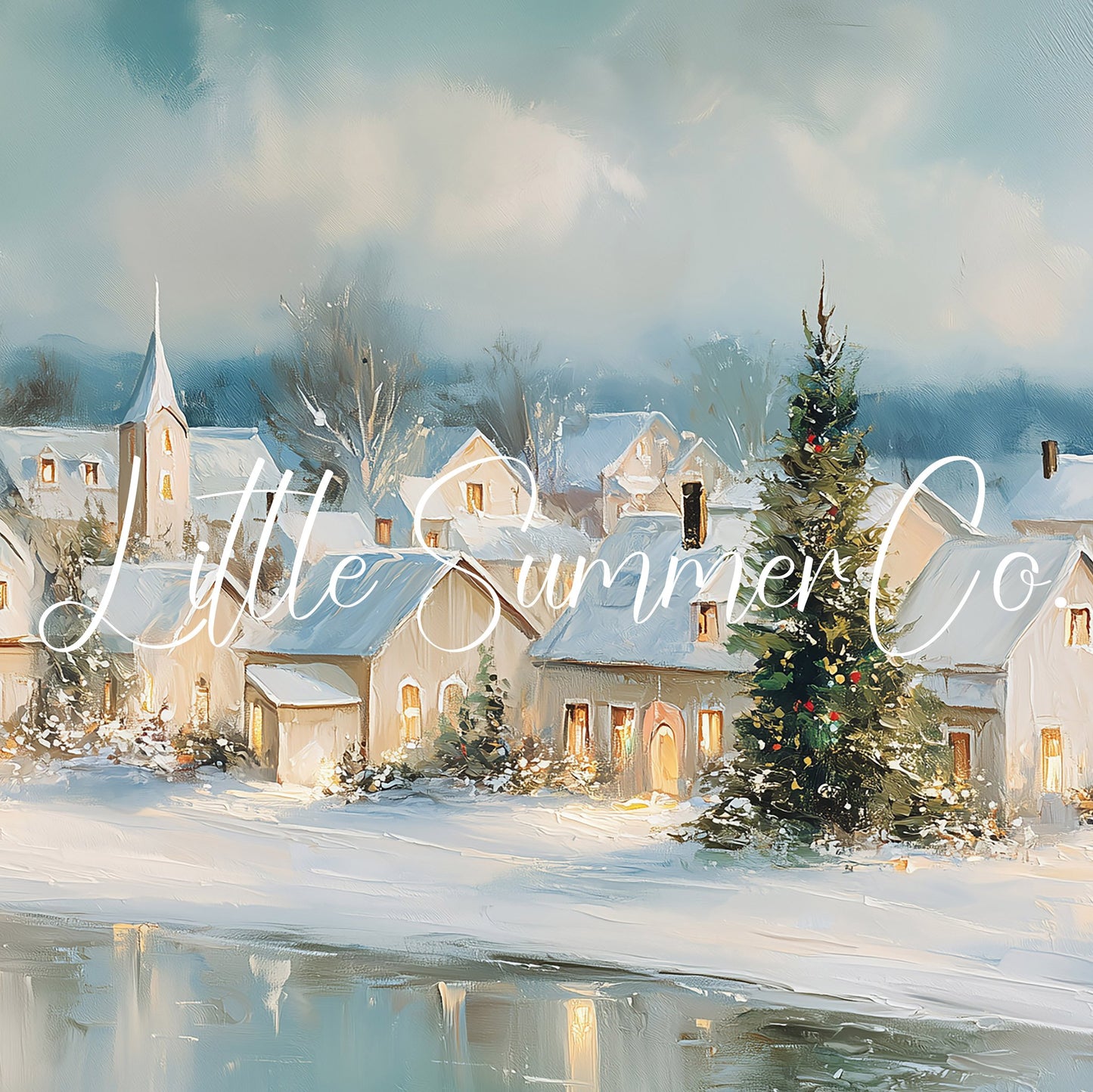 Christmas Village Shore Frame TV Art displayed on a TV