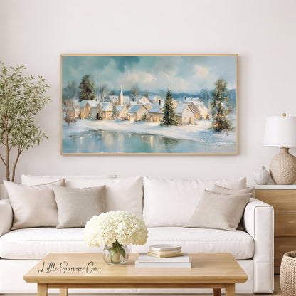 Christmas Village Shore Frame TV Art displayed on a TV
