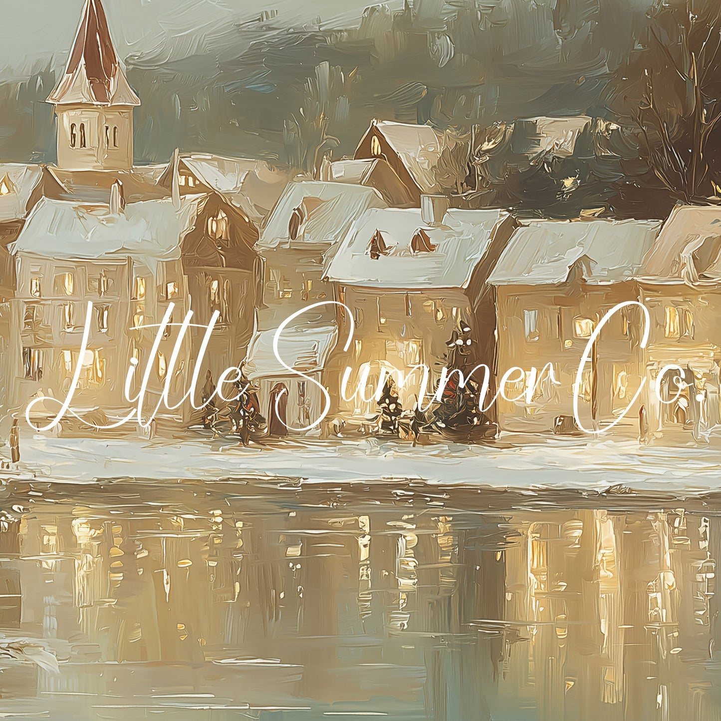 Christmas Riverside Town Frame TV Art displayed on a TV