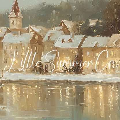 Christmas Riverside Town Frame TV Art displayed on a TV