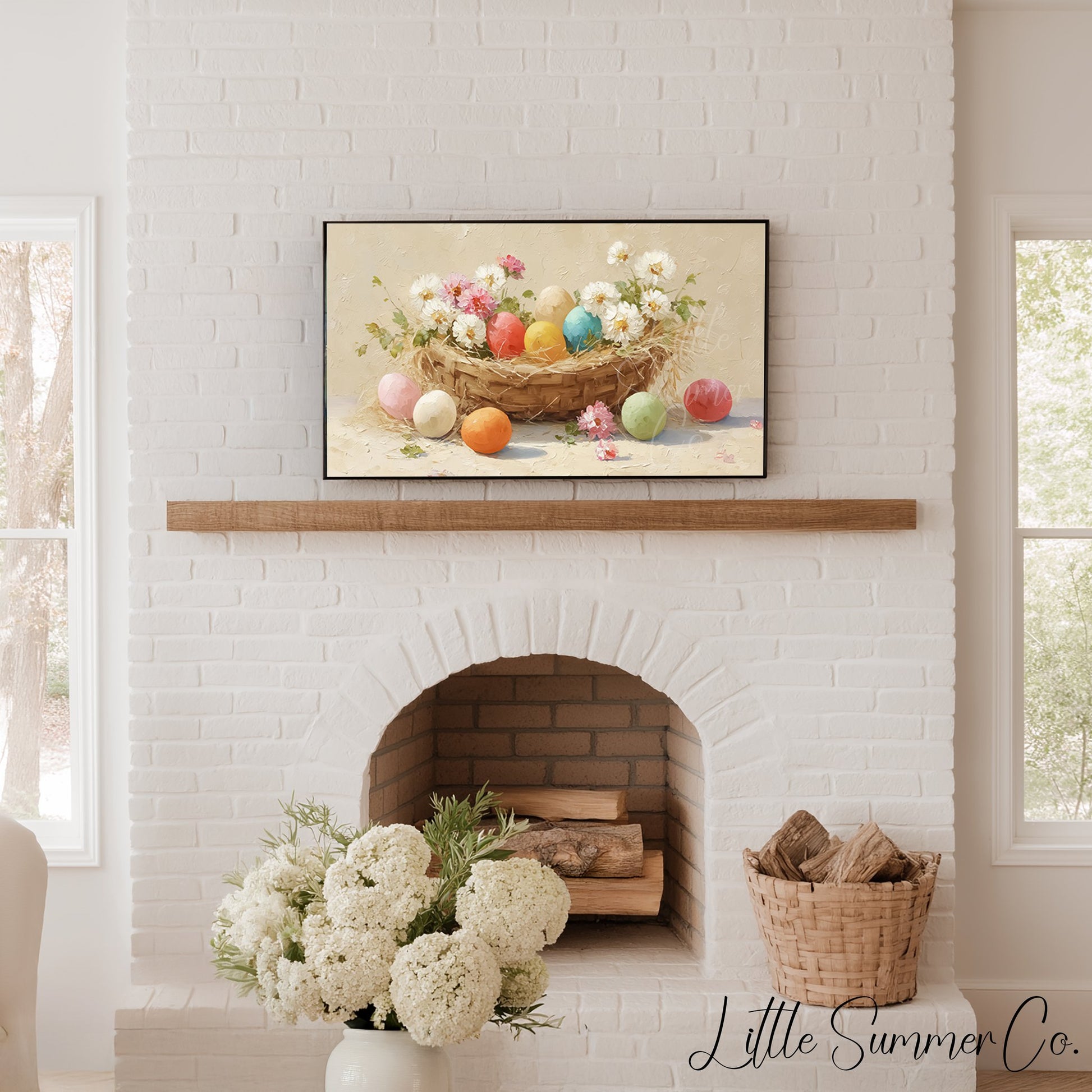 Easter Eggs in Daisy Nest Frame TV Art displayed on a TV