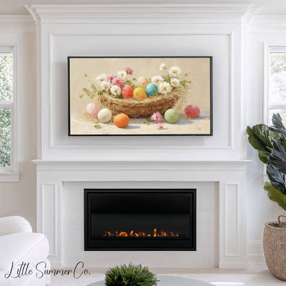 Easter Eggs in Daisy Nest Frame TV Art displayed on a TV