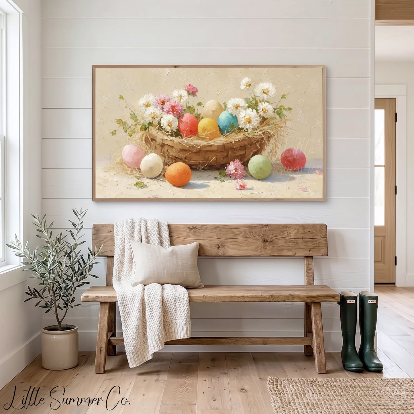 Easter Eggs in Daisy Nest Frame TV Art displayed on a TV