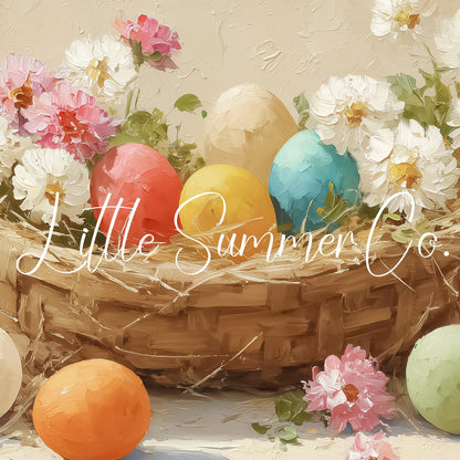 Easter Eggs in Daisy Nest Frame TV Art displayed on a TV