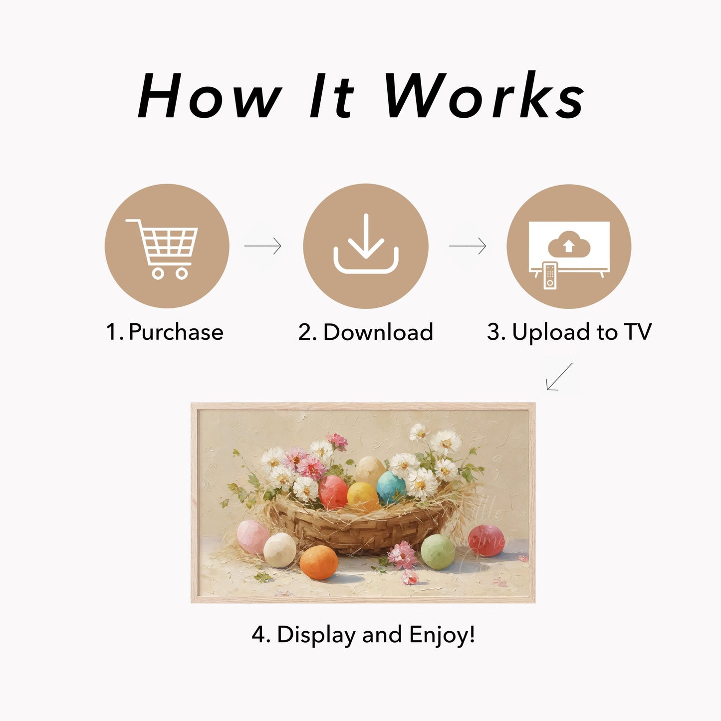 Easter Eggs in Daisy Nest Frame TV Art displayed on a TV