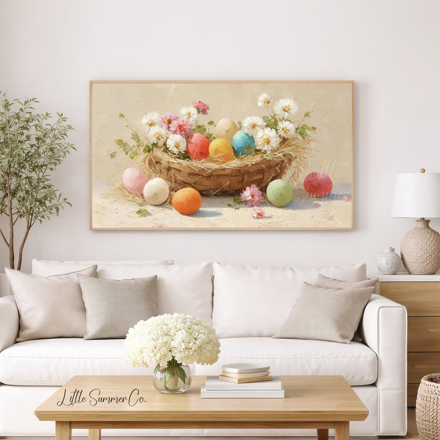 Easter Eggs in Daisy Nest Frame TV Art displayed on a TV