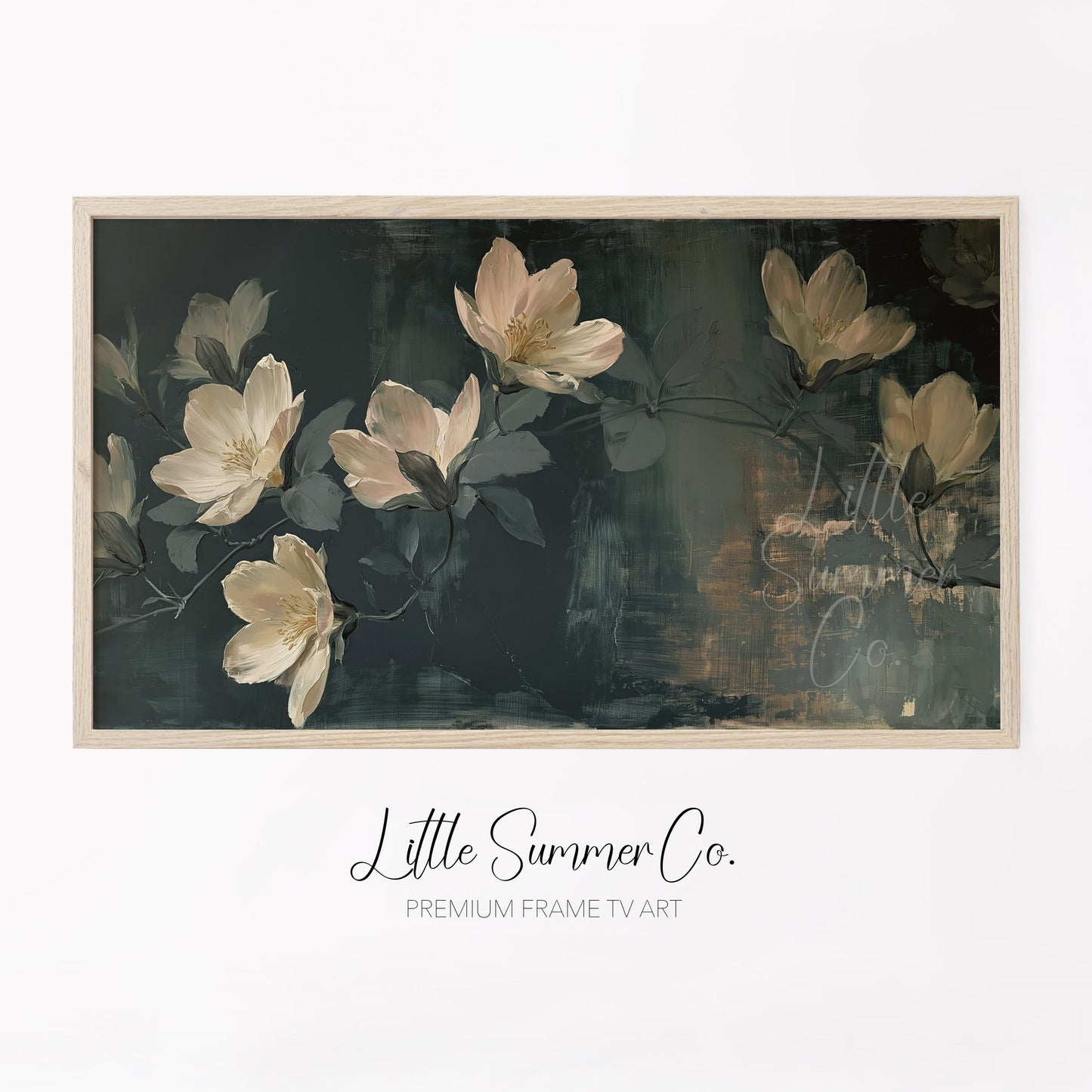 White Magnolia Blossoms Frame TV Art displayed on a TV