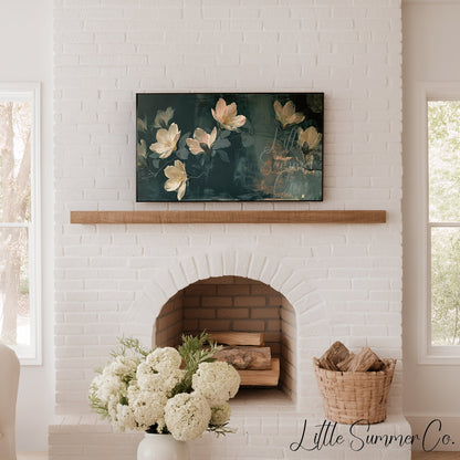 White Magnolia Blossoms Frame TV Art displayed on a TV