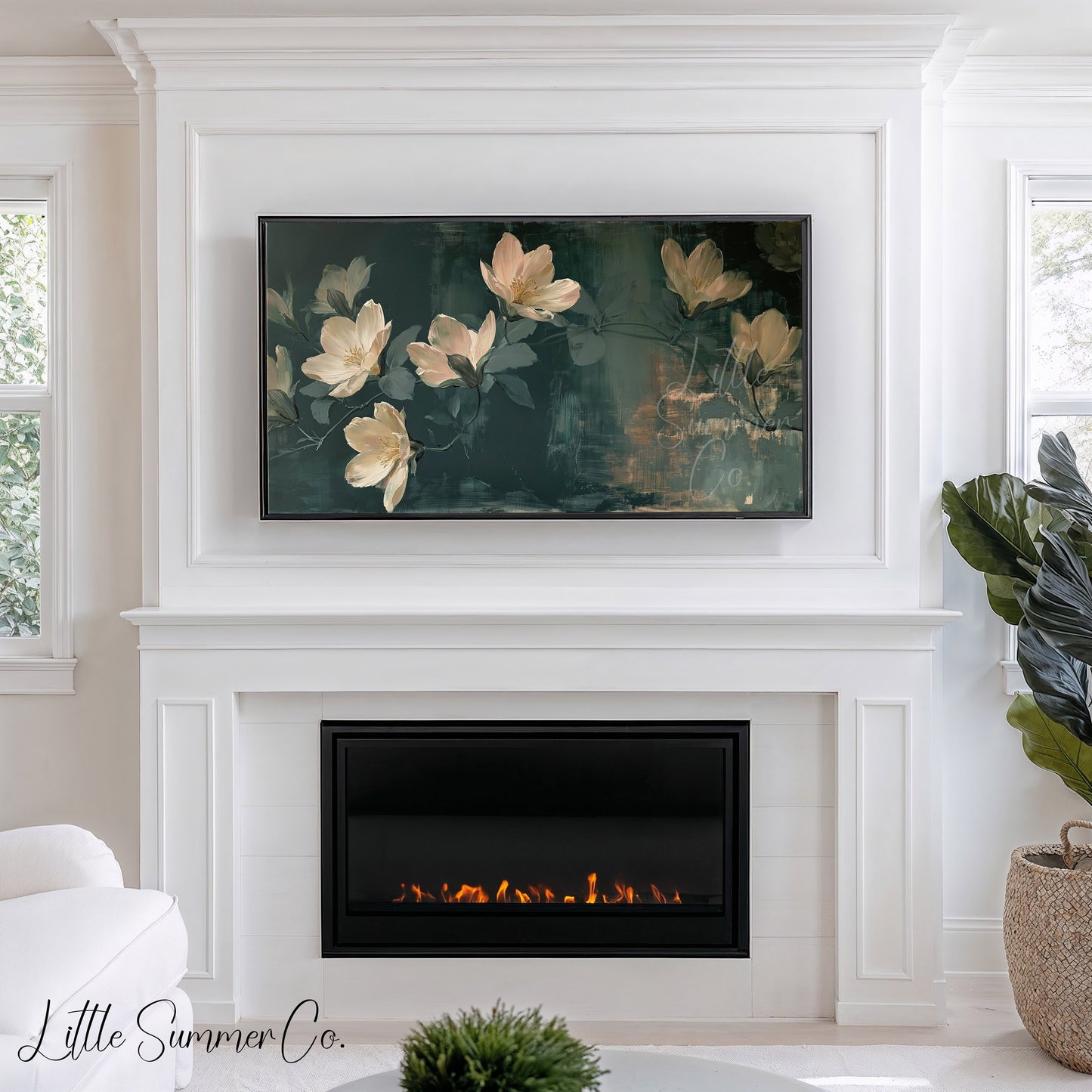 White Magnolia Blossoms Frame TV Art displayed on a TV