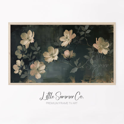 Cream Blossom Branches Frame TV Art displayed on a TV