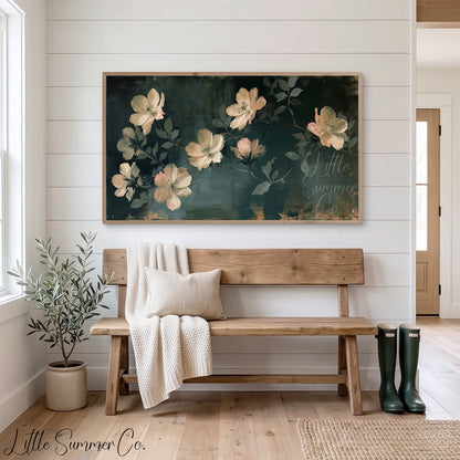 Cream Blossom Branches Frame TV Art displayed on a TV