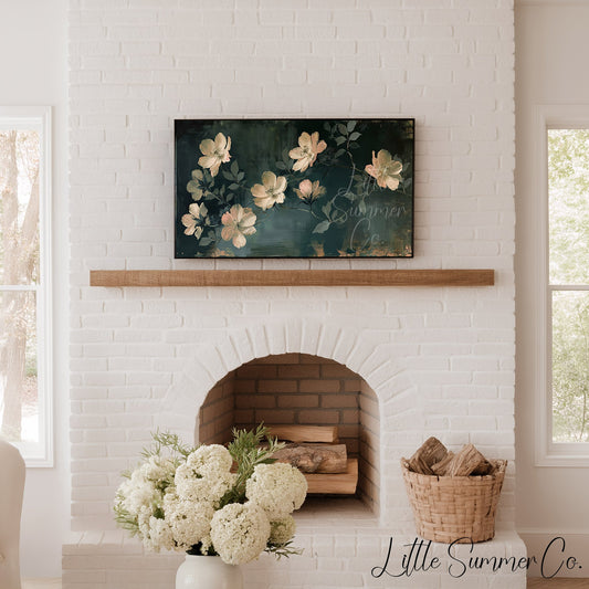 Cream Blossom Vine Frame TV Art displayed on a TV