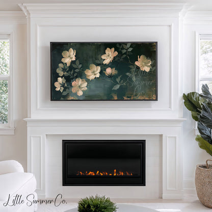 Cream Blossom Vine Frame TV Art displayed on a TV