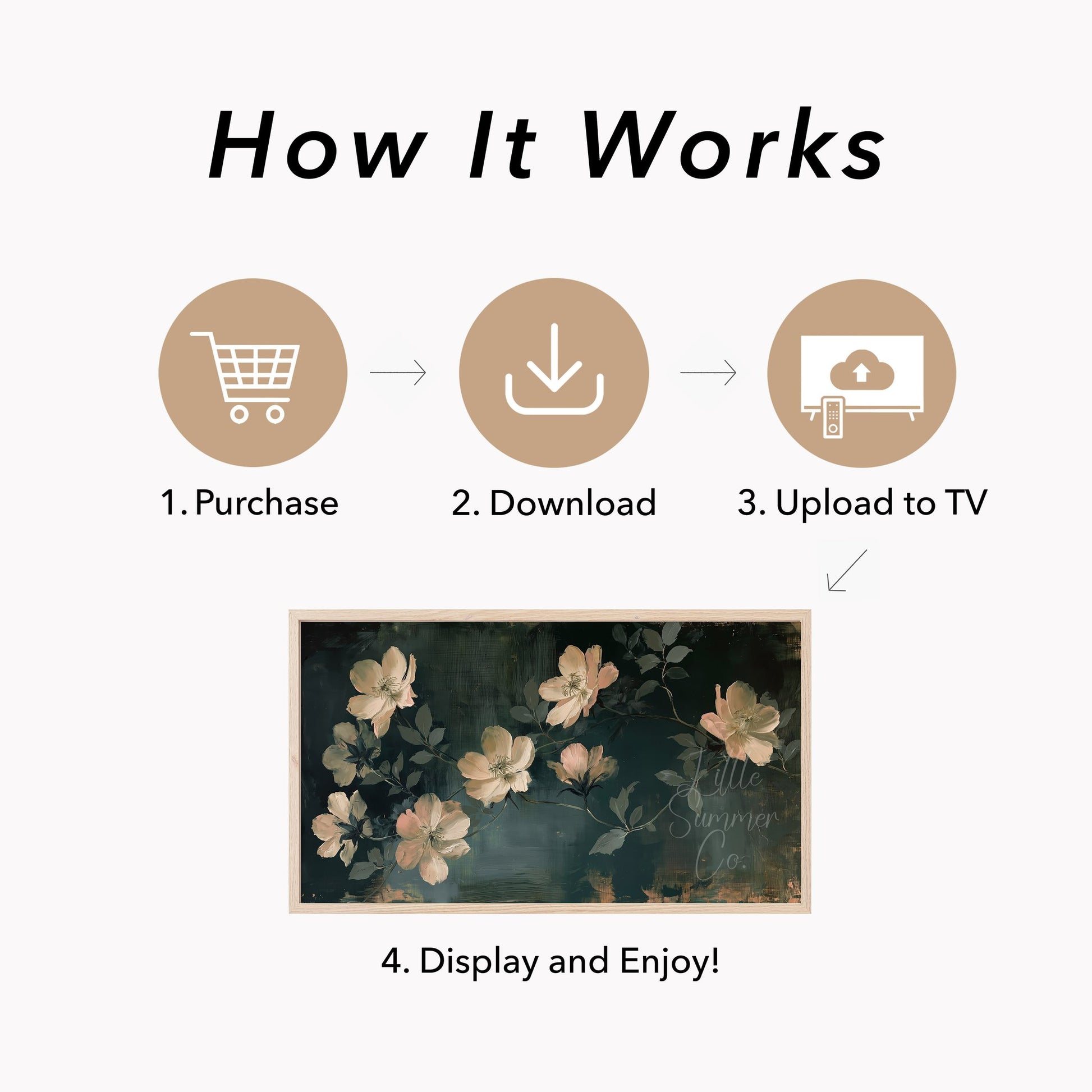Cream Blossom Vine Frame TV Art displayed on a TV