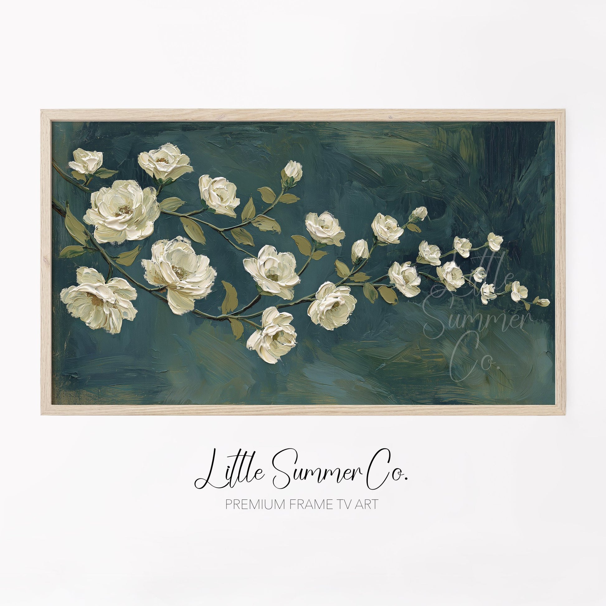 White Rose Branch Frame TV Art displayed on a TV