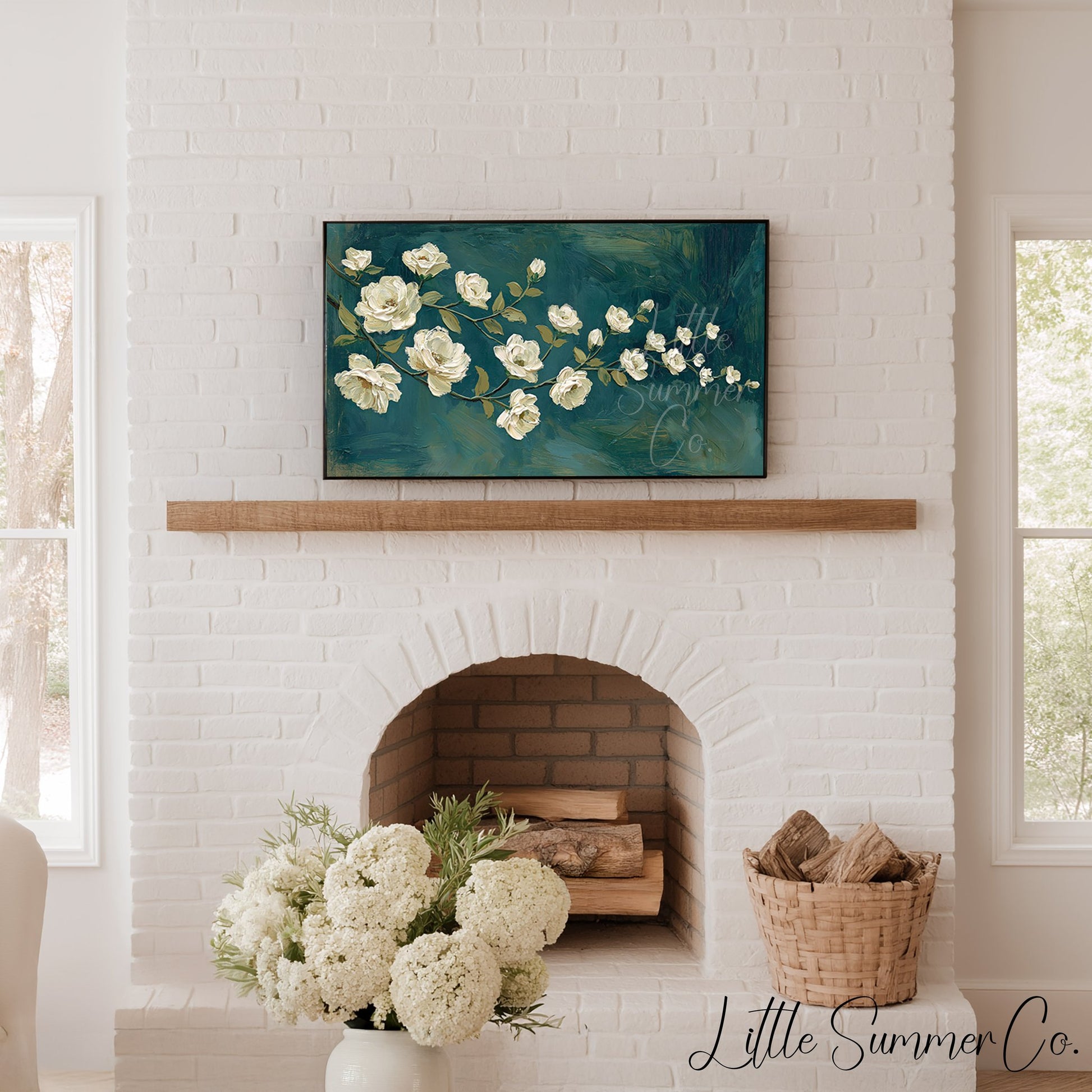 White Rose Branch Frame TV Art displayed on a TV