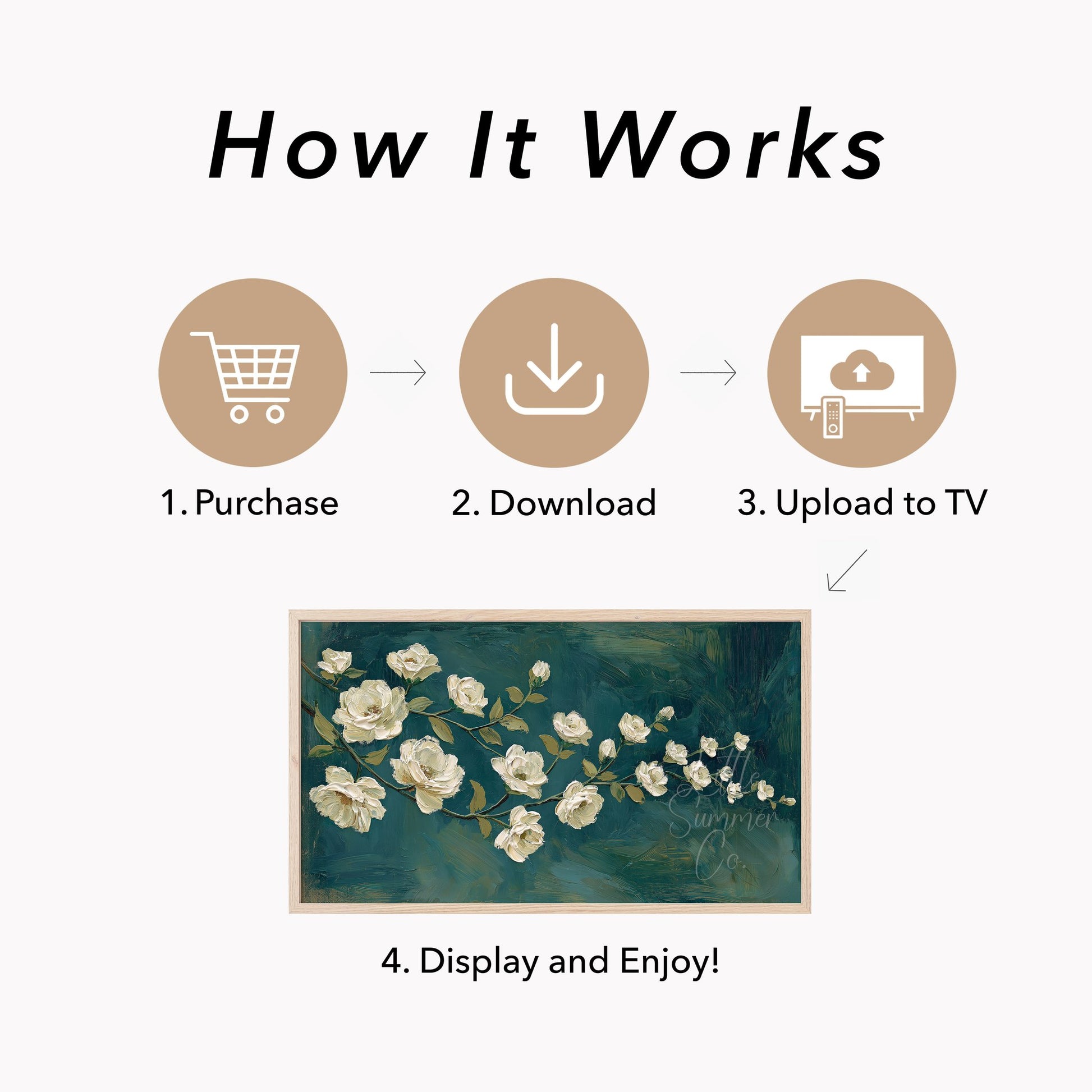 White Rose Branch Frame TV Art displayed on a TV