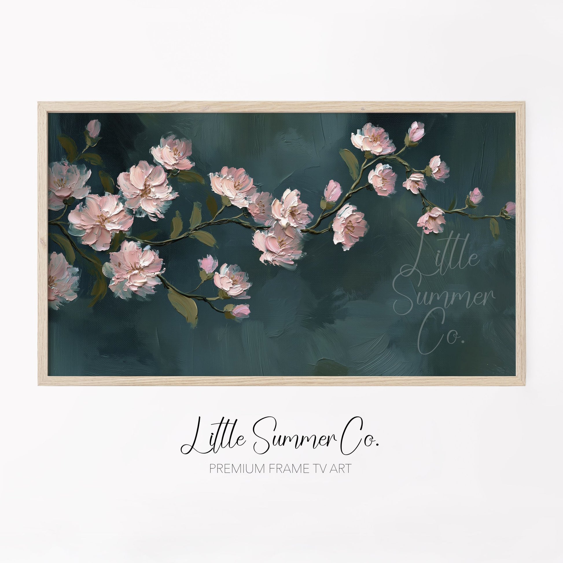 Pink Blossom Branch Frame TV Art displayed on a TV
