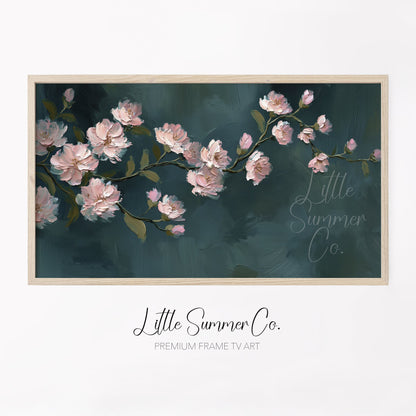 Pink Blossom Branch Frame TV Art displayed on a TV
