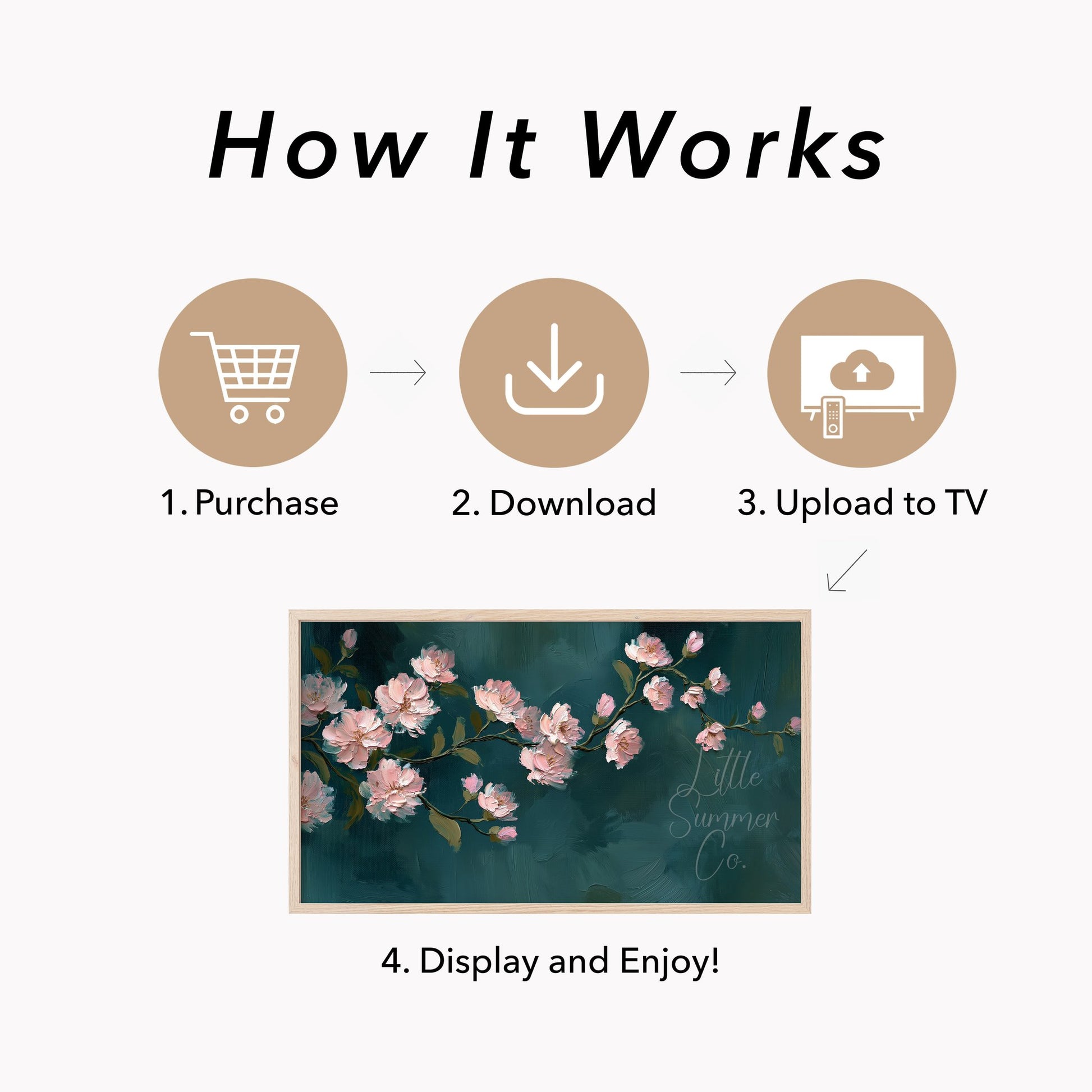 Pink Blossom Branch Frame TV Art displayed on a TV
