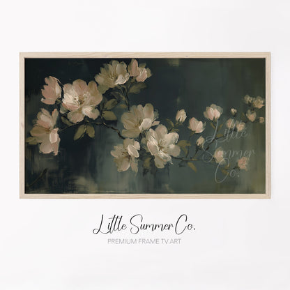 Cream Garden Blossoms Frame TV Art displayed on a TV