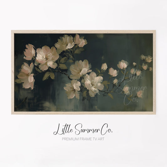 Cream Garden Blossoms Frame TV Art displayed on a TV