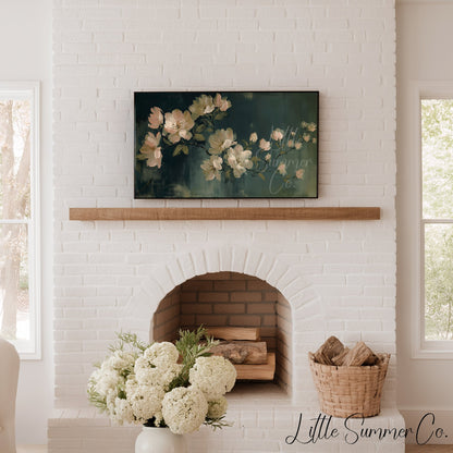 Cream Garden Blossoms Frame TV Art displayed on a TV