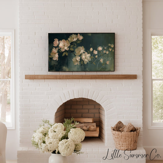 Cream Garden Blossoms Frame TV Art displayed on a TV