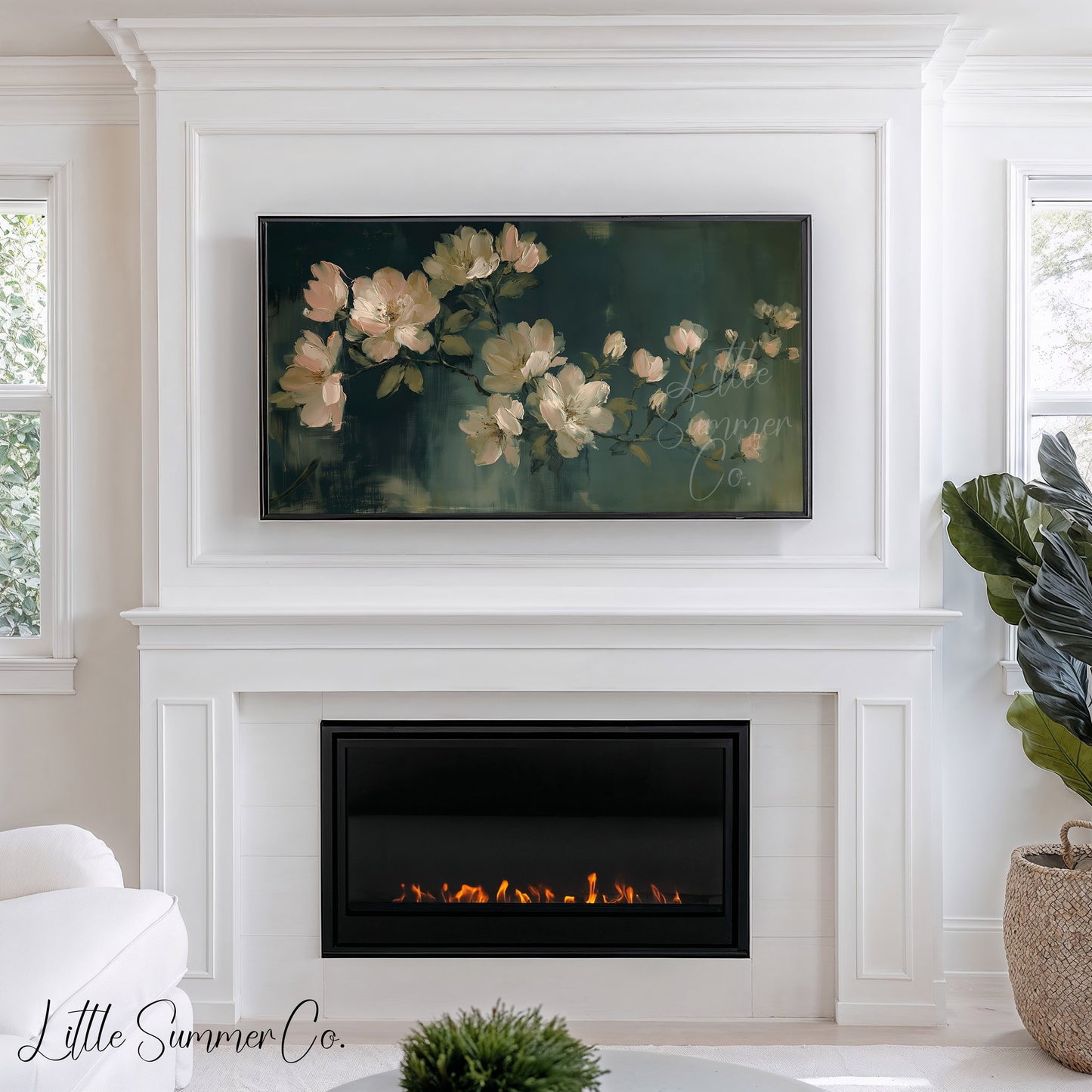 Cream Garden Blossoms Frame TV Art displayed on a TV