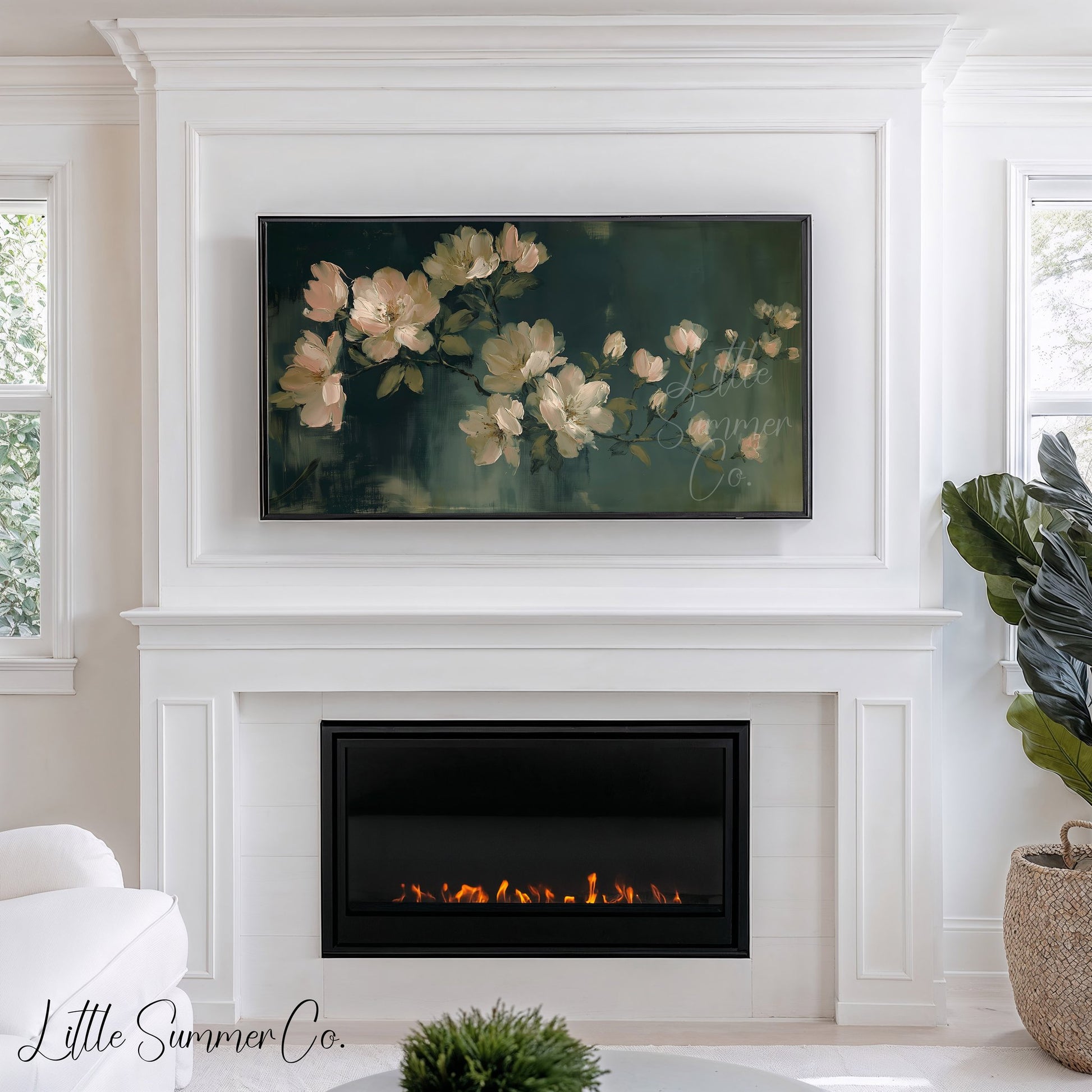 Cream Garden Blossoms Frame TV Art displayed on a TV