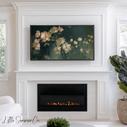 Cream Garden Blossoms Frame TV Art displayed on a TV