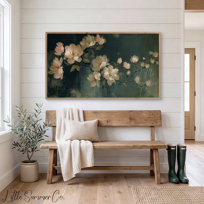 Cream Garden Blossoms Frame TV Art displayed on a TV