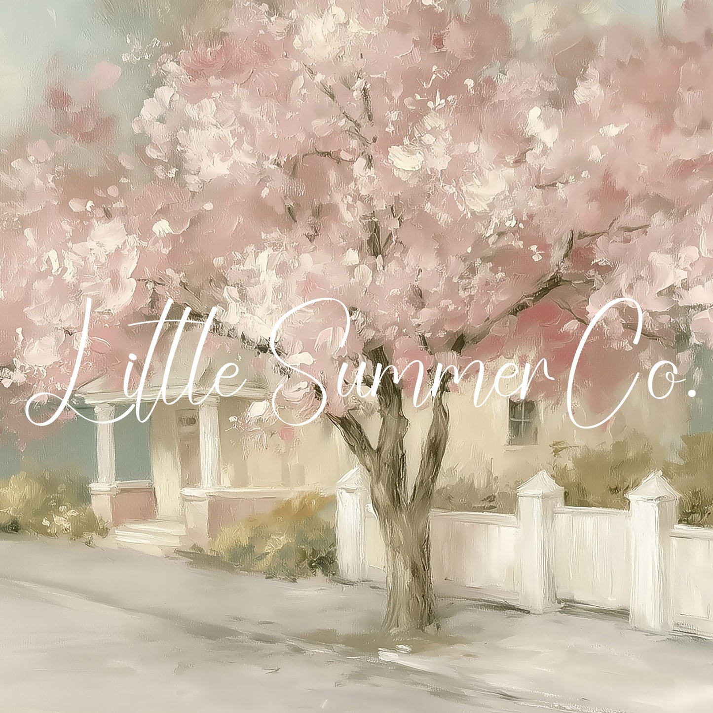 Blossom Cottage Street Frame TV Art displayed on a TV