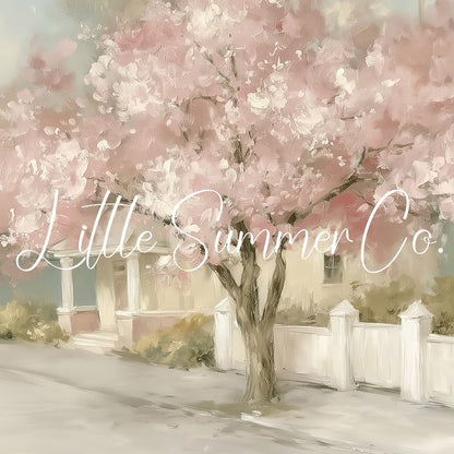Blossom Cottage Street Frame TV Art displayed on a TV