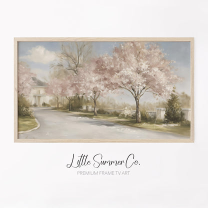 Blossom Tree Lane Frame TV Art displayed on a TV