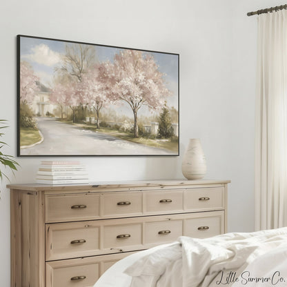 Blossom Tree Lane Frame TV Art displayed on a TV