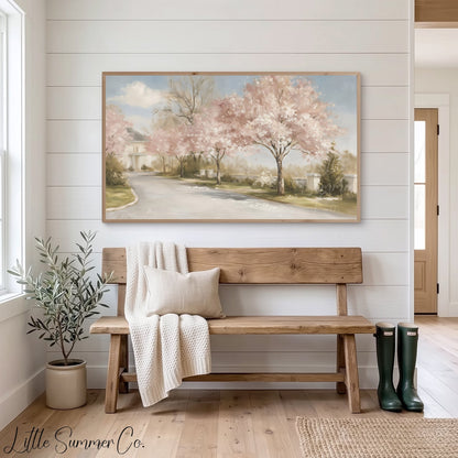 Blossom Tree Lane Frame TV Art displayed on a TV