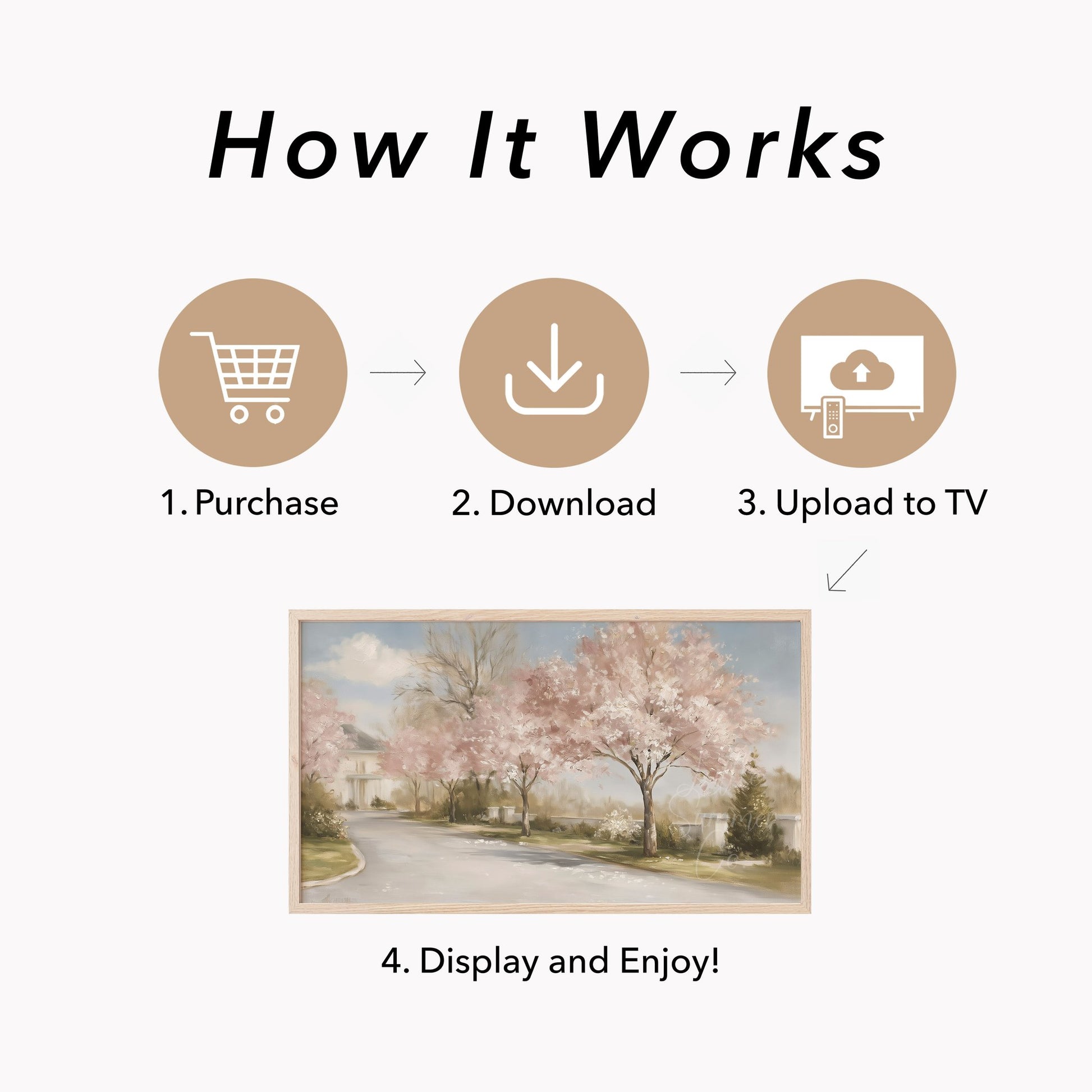 Blossom Tree Lane Frame TV Art displayed on a TV