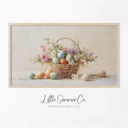 Easter Egg Basket with Roses Frame TV Art displayed on a TV