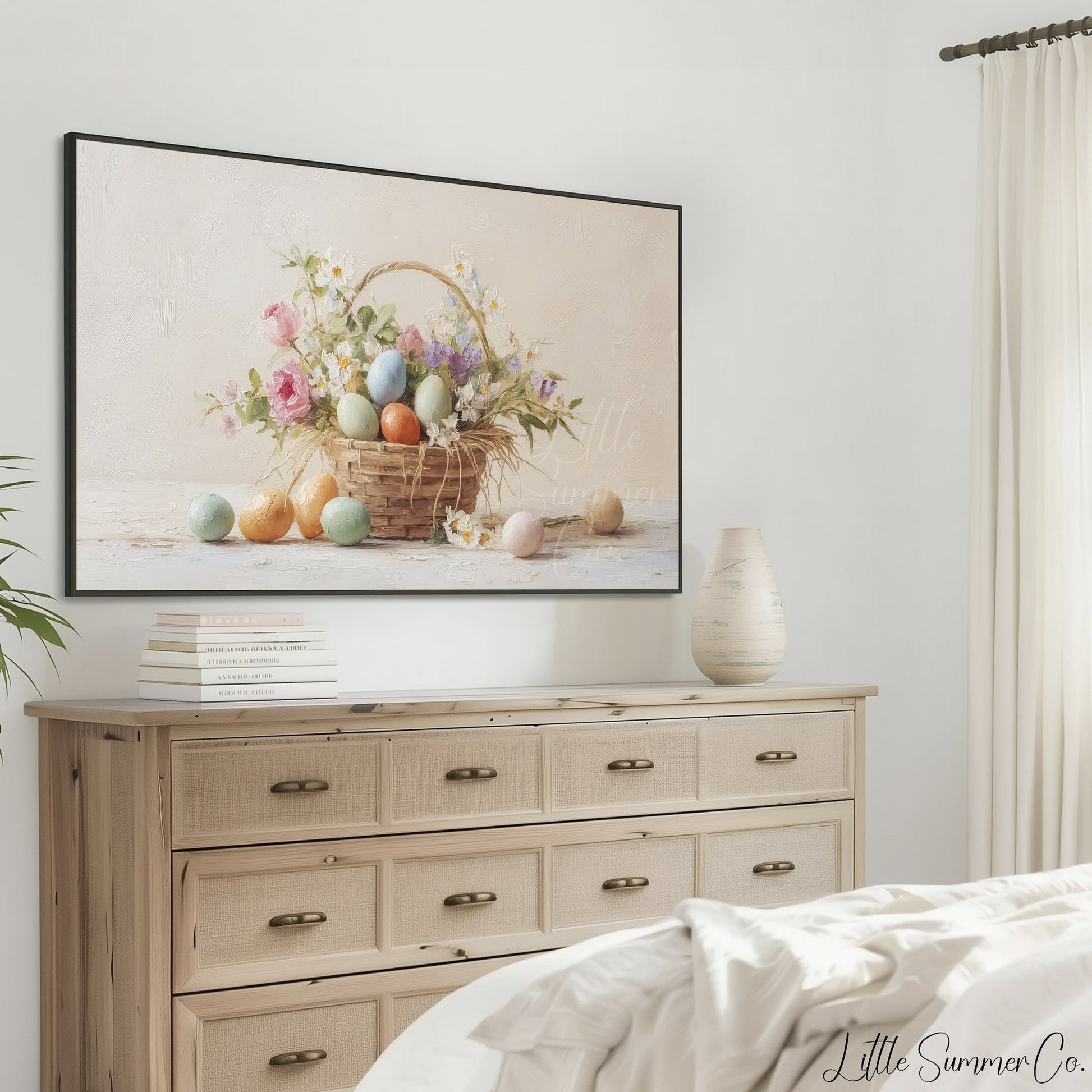 Easter Egg Basket with Roses Frame TV Art displayed on a TV