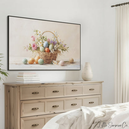 Easter Egg Basket with Roses Frame TV Art displayed on a TV